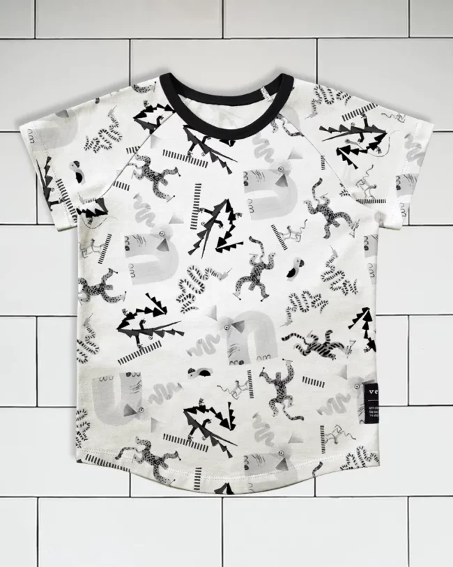 Kids T-shirt Jungle Jam animal pattern colour black and white Vermet view1