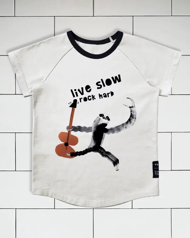 Kids T-shirt Rocking sloth print colour white Vermét view1