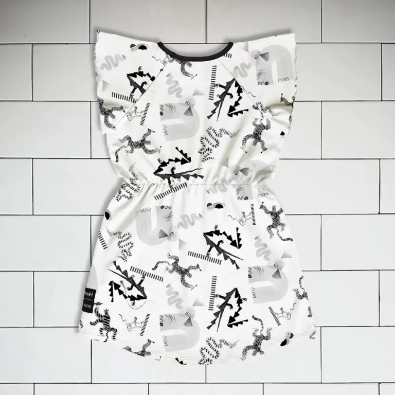 Kids flutter sleeve dress Jungle Jam animal pattern colour black and white Vermét view2