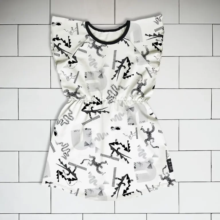 Kids flutter sleeve dress Jungle Jam animal pattern colour black and white Vermét view1