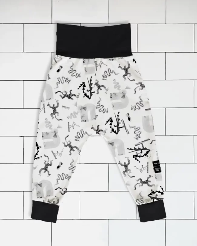 Kids College harem pants Jungle Jam animal pattern colour black and white Vermet view1