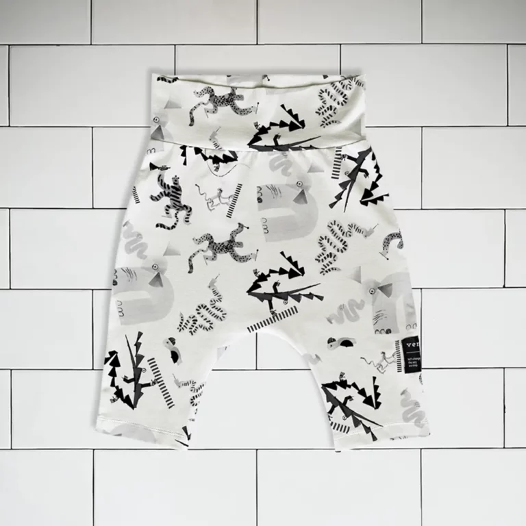 Kids baggy shorts Jungle Jam animal pattern colour black and white Vermet view1