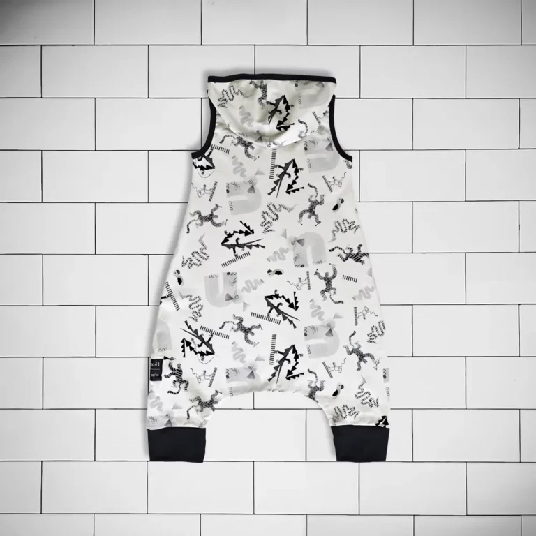 Kids hooded jumpsuit Jungle Jam animal pattern colour black and white Vermét view2