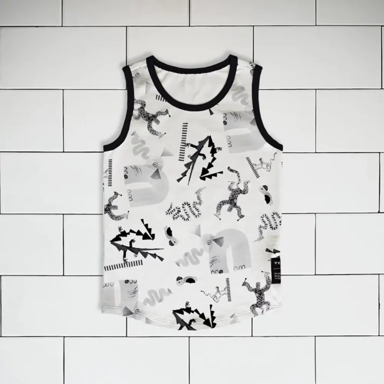 Kids sleeveless top Jungle Jam animal pattern colour black and white Vermet view1